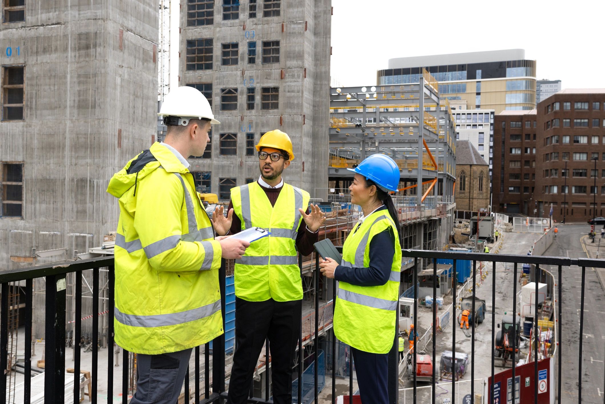 Construction team coordinating project details