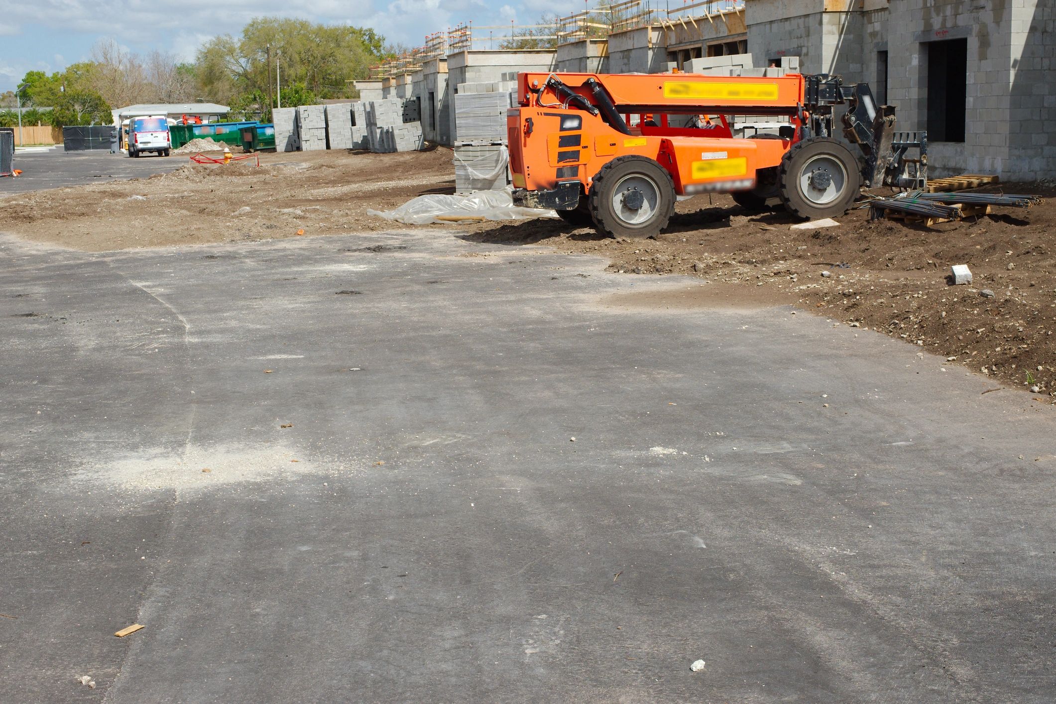 Residential construction site with equipment